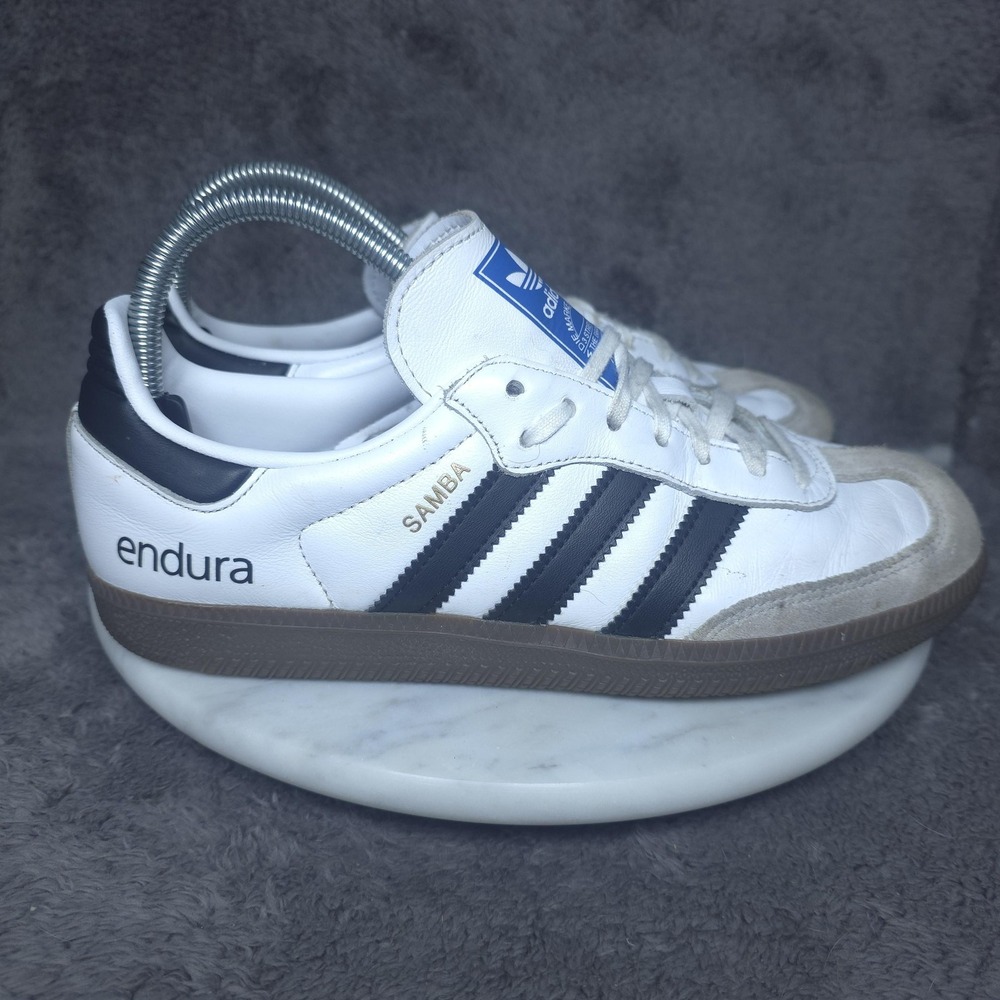 Adidas Samba Shoes Mens Size 7 White Black Leather Gum Sole Casual Sneakers